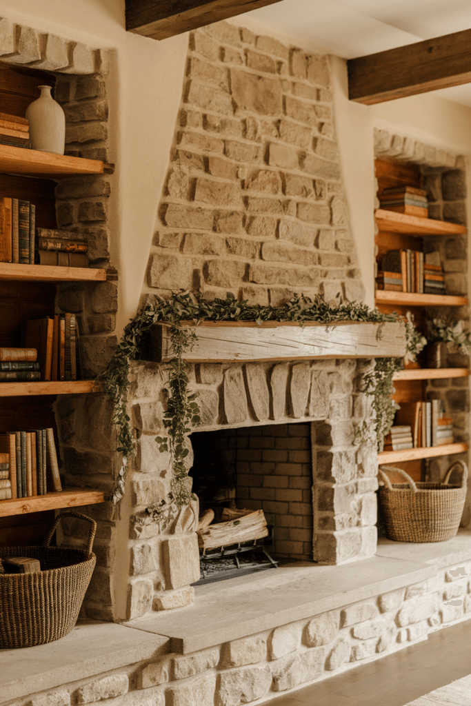 rustic farmhouse fireplace ideas (40)